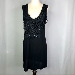 Vera Wang beaded tank dress mini t-shirt jersey embroidered embellished Medium